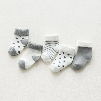 5 Pair Thick Kids Socks Grey