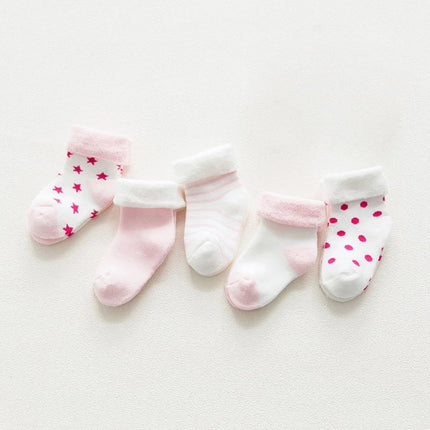 5 Pair Thick Kids Socks Pink