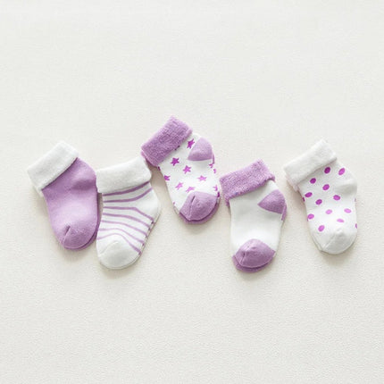 5 Pair Thick Kids Socks Purple