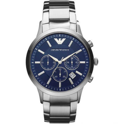 Emporio Armani Silver & Blue Stainless Steel Watch AR2448