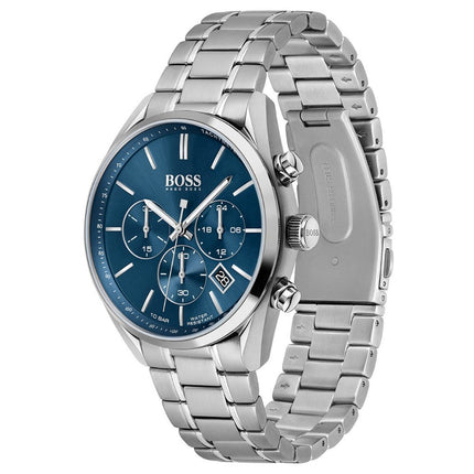 Hugo Boss Champion 1513818 Silver Watch With Blue Dial Side