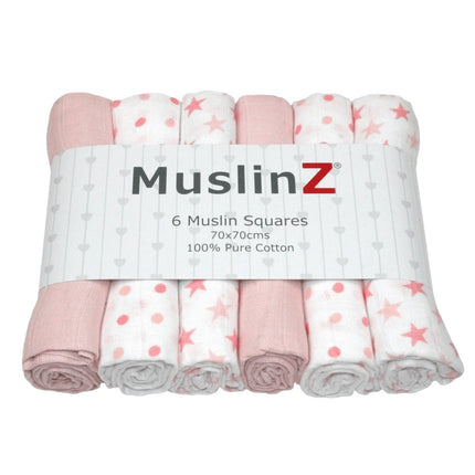 Muslinz Square 6Pk Pink 70 x 70 CM 