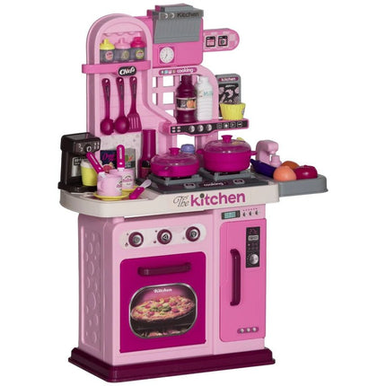 Kids Pretend Play Kitchen With Lights, Sounds, Storage &amp; 33pcs Accessories