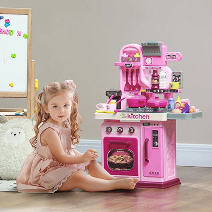 Kids Pretend Play Kitchen With Lights, Sounds, Storage &amp; 33pcs Accessories