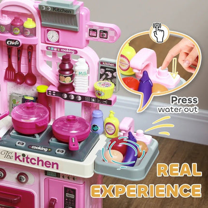 Kids Pretend Play Kitchen With Lights, Sounds, Storage &amp; 33pcs Accessories