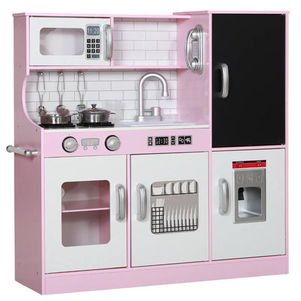 AIyaplay Pretend Play Pink Wooden Kitchen With Accessories 