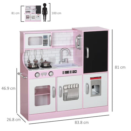 AIyaplay Pretend Play Pink Wooden Kitchen With Accessories 