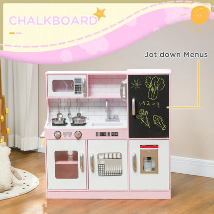 AIyaplay Pretend Play Pink Wooden Kitchen With Accessories 