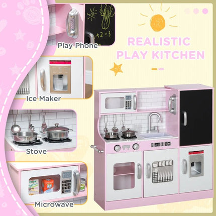 AIyaplay Pretend Play Pink Wooden Kitchen With Accessories 