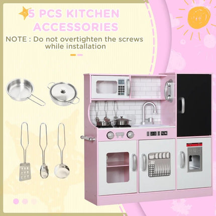 AIyaplay Pretend Play Pink Wooden Kitchen With Accessories 