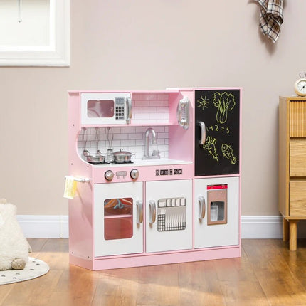 AIyaplay Pretend Play Pink Wooden Kitchen With Accessories 