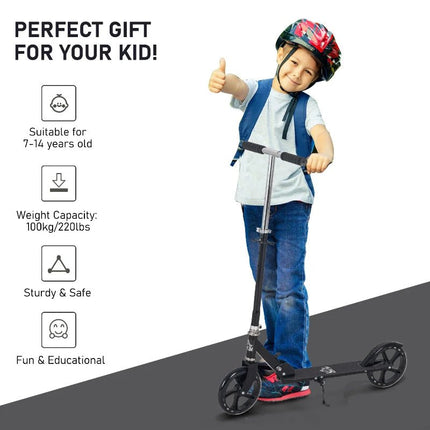 Kids Foldable Black Scooter With 4 Adjustable Levels For 7 - 14 Year Olds