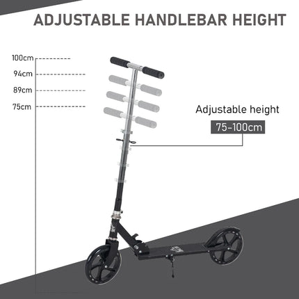 Kids Foldable Black Scooter With 4 Adjustable Levels For 7 - 14 Year Olds