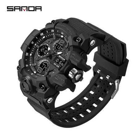 Sanda Sports Military Men's Watches Waterproof Dual Display Black