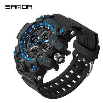 Sanda Sports Military Men's Watches Waterproof Dual Display Blue