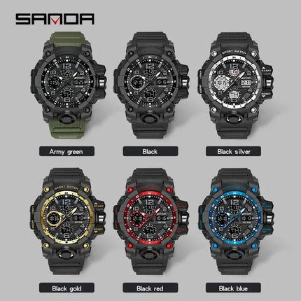 Sanda Sports Military Men's Watches Waterproof Dual Display 