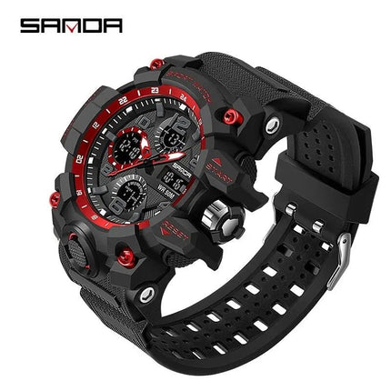 Sanda Sports Military Men's Watches Waterproof Dual Display Red