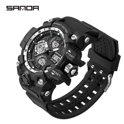 Sanda Sports Military Men's Watches Waterproof Dual Display White