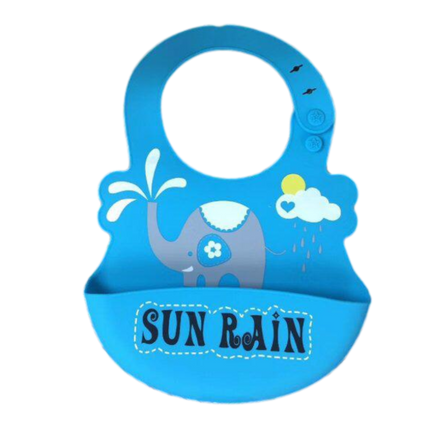 Blue Silicone Waterproof Weaning Bibs For Babies 6 Month To 3 Years