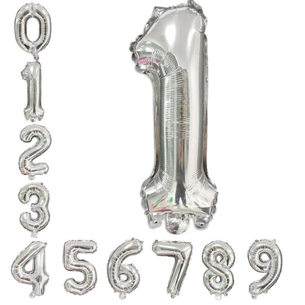 40" Silver Number Foil Balloons 0-9