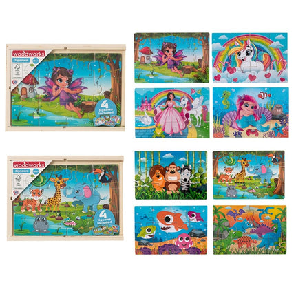 4 Wooden Puzzles Unicorns And Fairy's Or Animals & Marine Life 