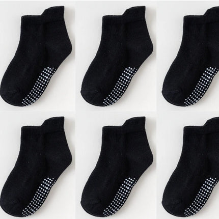 6 Pair Kids Anti Slip Socks Multicoloured Black