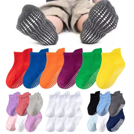6 Pair Kids Anti Slip Socks Multicolour 