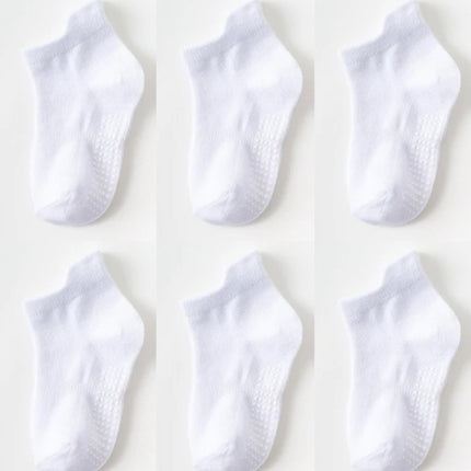 6 Pair Kids Anti Slip Socks Multicoloured White