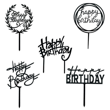 5 Happy Birthday Black Acrylic Cake Toppers