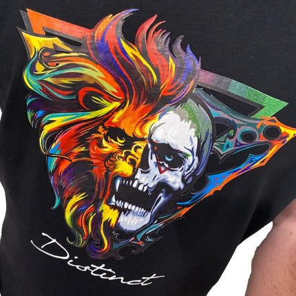 Black Lion & Skull Print Designer T-Shirt