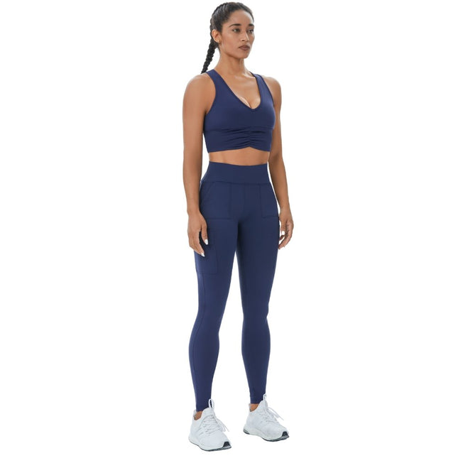 Distinct Women's Activewear Navy Blue Nylon High Waisted Workout Gym  Leggings Ladies Gym Wear For Running Yoga & More (Large)