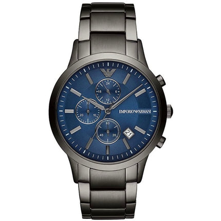 Emporio Armani AR11215 Men's Chronograph Dark Grey Stainless Steel Watch With Blue Dial