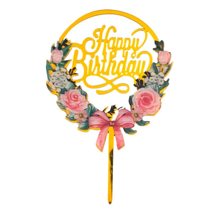 Floral Happy Birthday Cake Topper