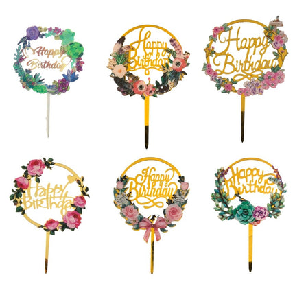 6 Floral Happy Birthday Cake Toppers