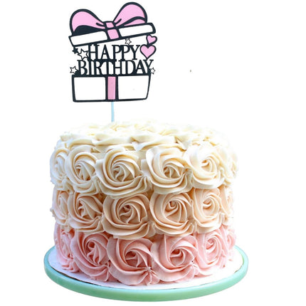 Pink Happy Birthday Present Cake Topper