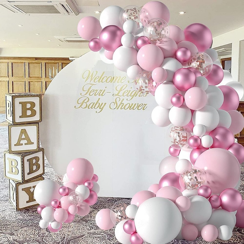 AOWEE Pink Latex Confetti Balloons Party Decoration Set, 50pcs Hot Pink  White Balloons Arch Garland for girl Birthday Bridal Shower Wedding Baby