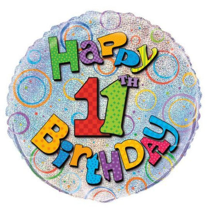 18" Happy 11th Birthday foil balloon