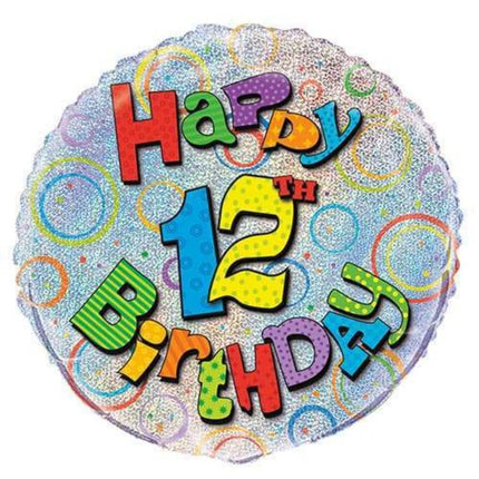 18" Happy 12th Birthday foil balloon