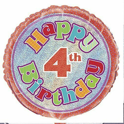 18" Happy 4th Birthday foil balloon