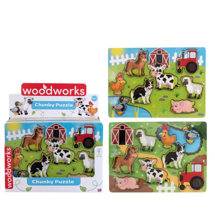 Woodworks Animal Farm Chunk Puzzle - 2 Assorted Designs 